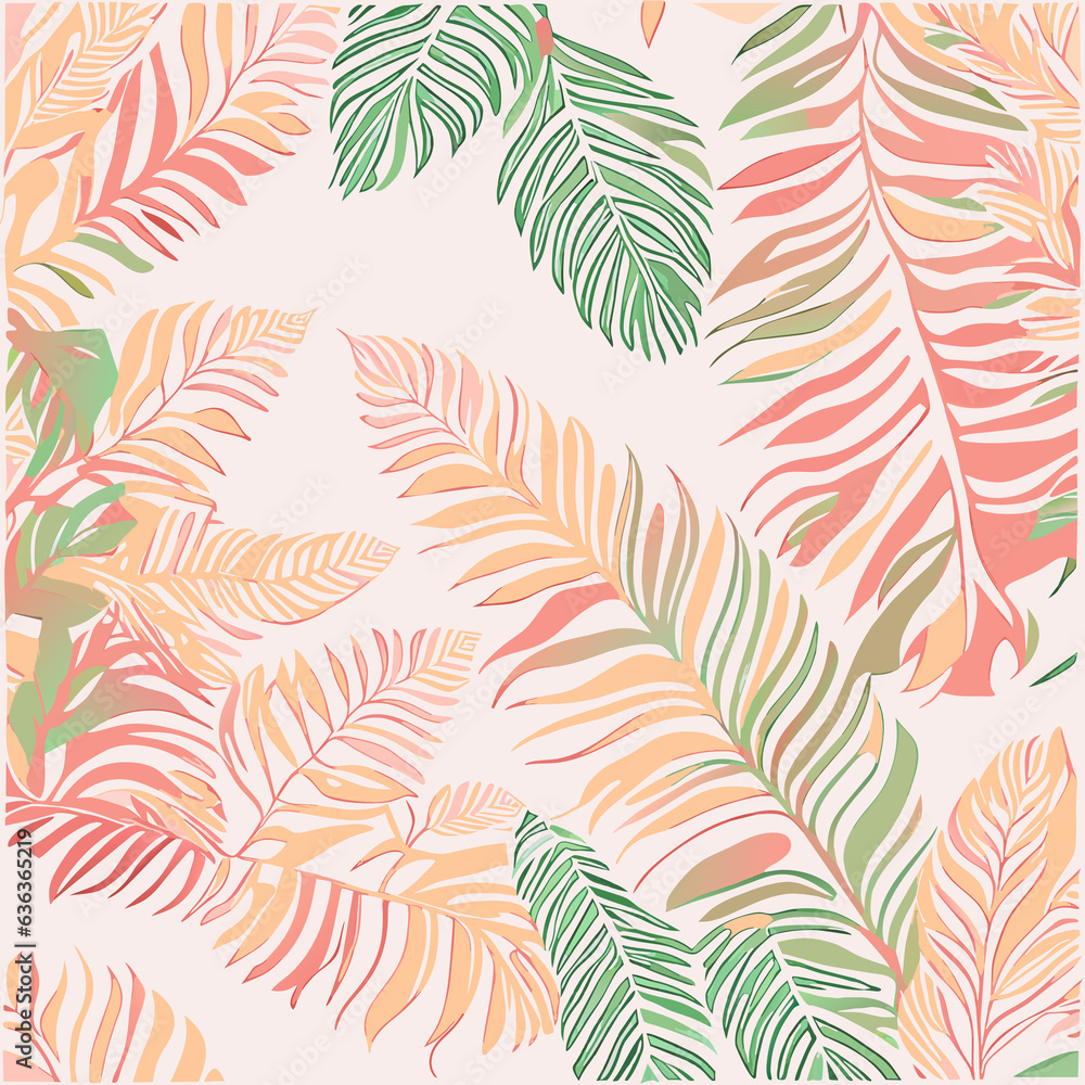 Seamless pattern with tropical leaves. Hand drawn