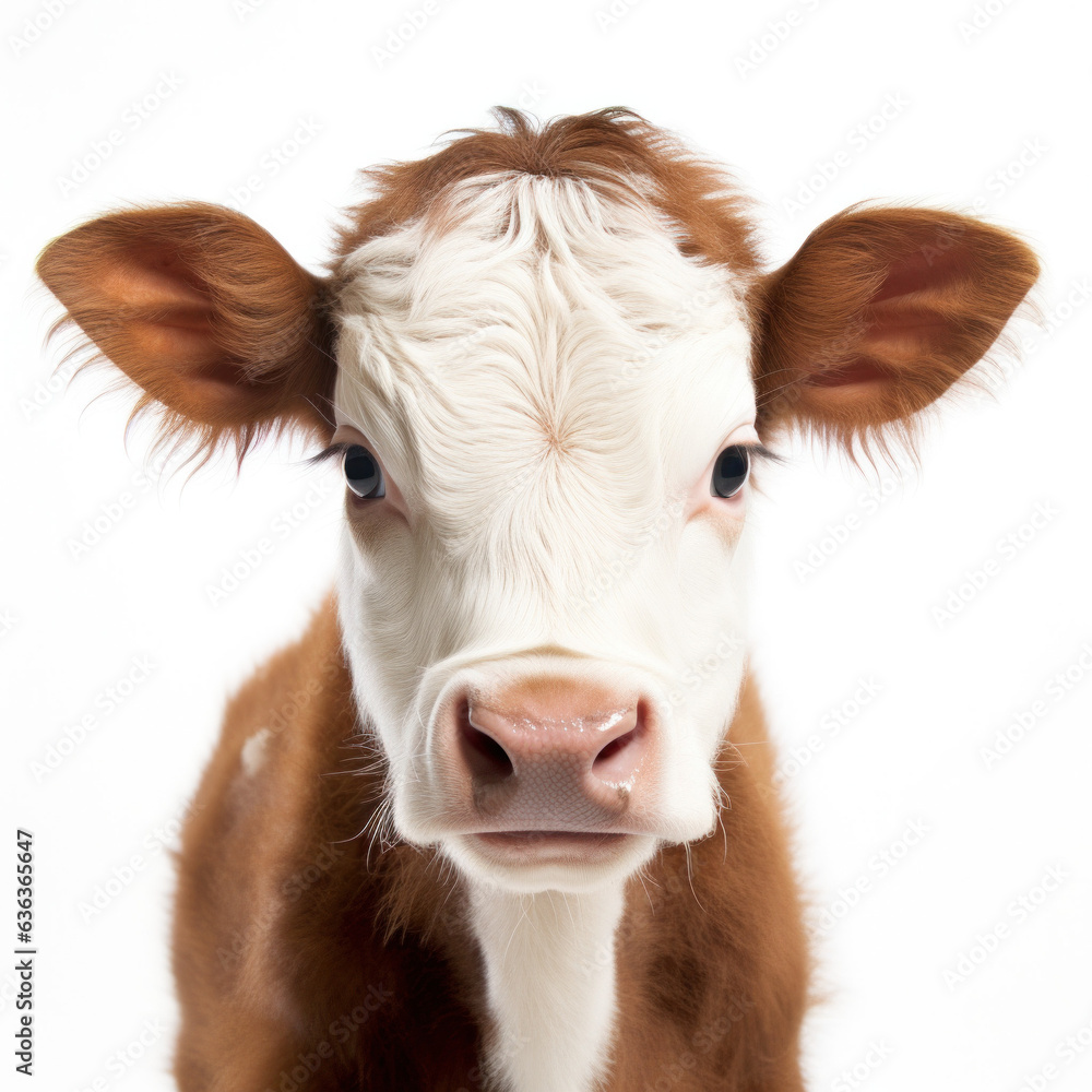 Cute little cow in front of a white background (AI Generated) 