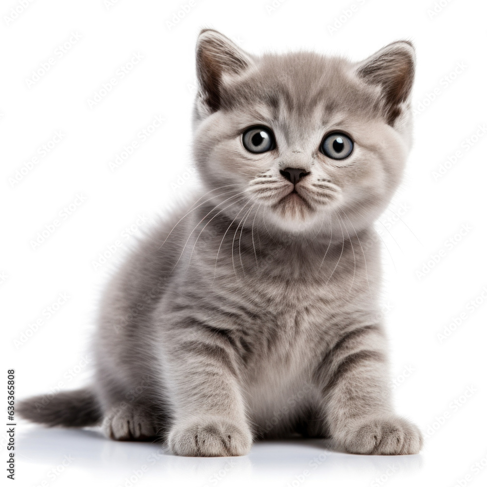 Cute little kitten in front of a white background (AI Generated) 