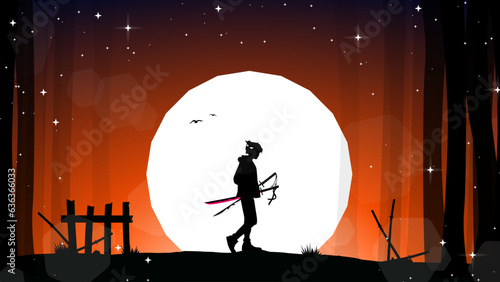 samurai wallpaper. japanese samurai background. samurai boy anime wallpaper. samurai boy with oni mask on head. japan theme background.