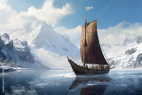 Viking drakar, a ship in the north sea photo