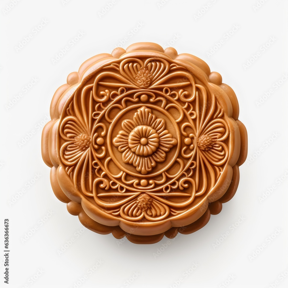 Mid autumn festival, Chinese moon cake details by top view isolated on white background