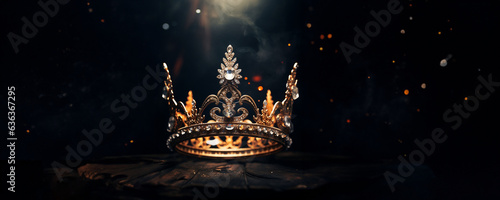 Königliche Krone im goldenen Glanz mit edlen Bokeh Hintergrund Querformat für Banner, ai generativ