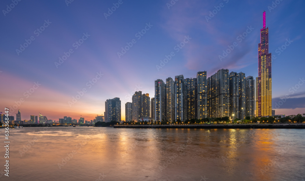 city skyline at sunset , Panorama in Ho chi Minh City