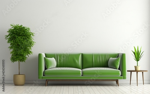 Interior Design featuring a Green Sofa. Generative AI