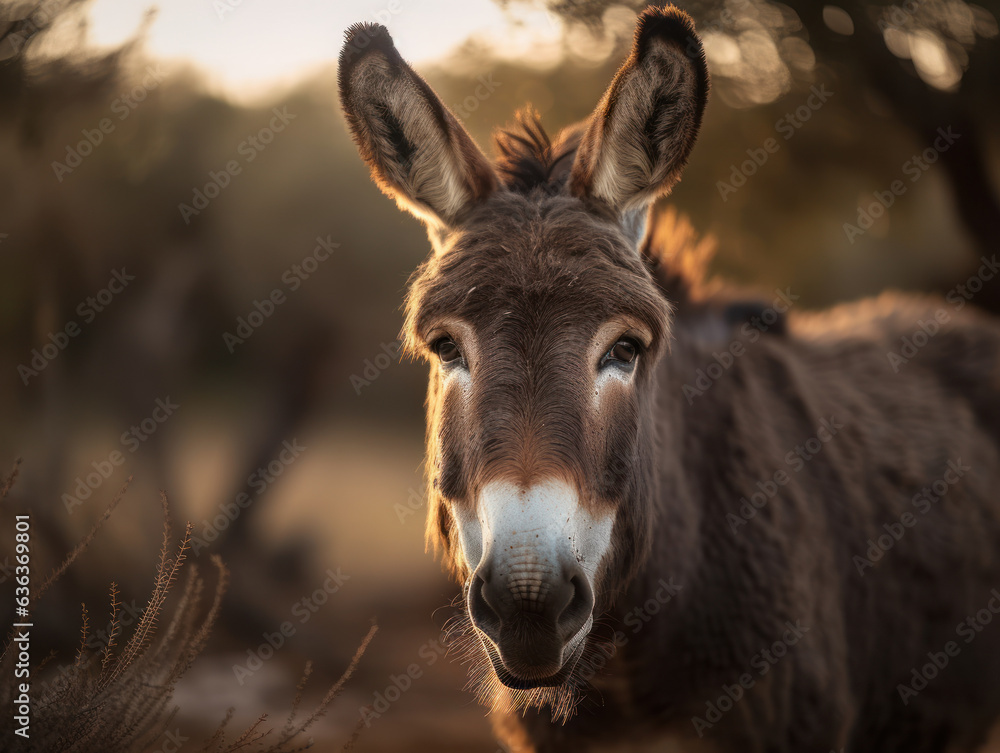 Donkey portrait created with Generative AI technology