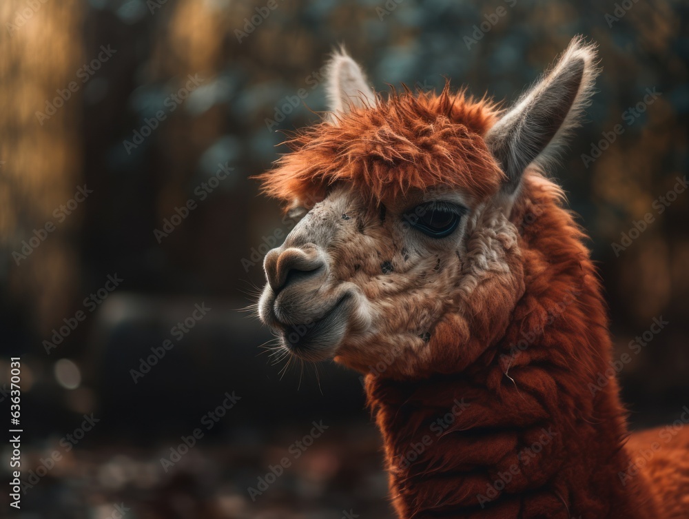 Alpaca portrait created with Generative AI technology
