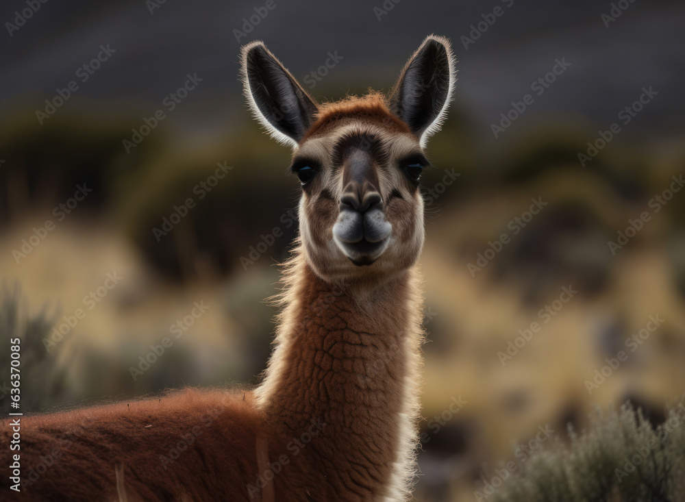 Guanaco portrait created with Generative AI technology