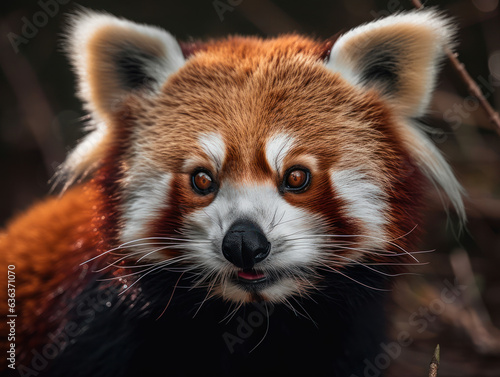 Red panda in its habitat close up portrait 