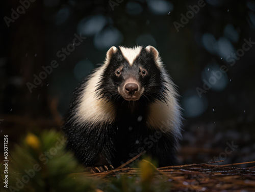 Skunk in its habitat close up portrait 