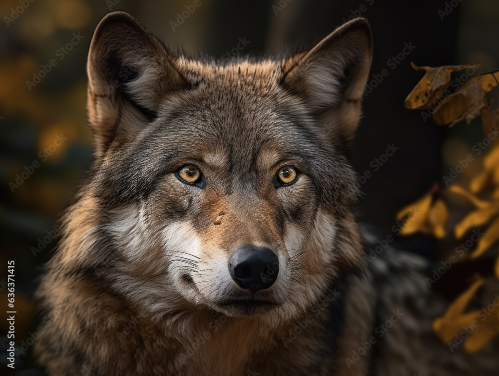 Wolf  in its habitat close up portrait 