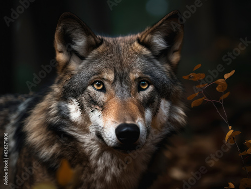 Wolf  in its habitat close up portrait 