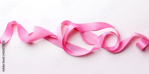 Breast cancer idea with pink ribbon cancer symbol on white. Generative Ai.