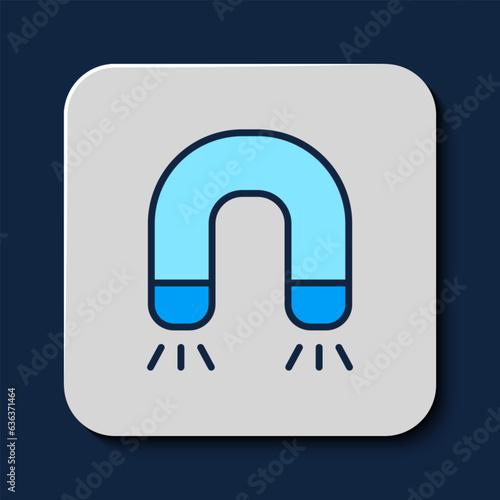 Filled outline Magnet icon isolated on blue background. Horseshoe magnet, magnetism, magnetize, attraction. Vector
