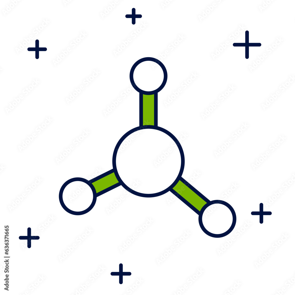 Filled outline Molecule icon isolated on white background. Structure of molecules in chemistry, science teachers innovative educational poster. Vector Filled outline Molecule icon isolated on white background. Structure of molecules in chemistry, science teachers innovative educational poster. Vector