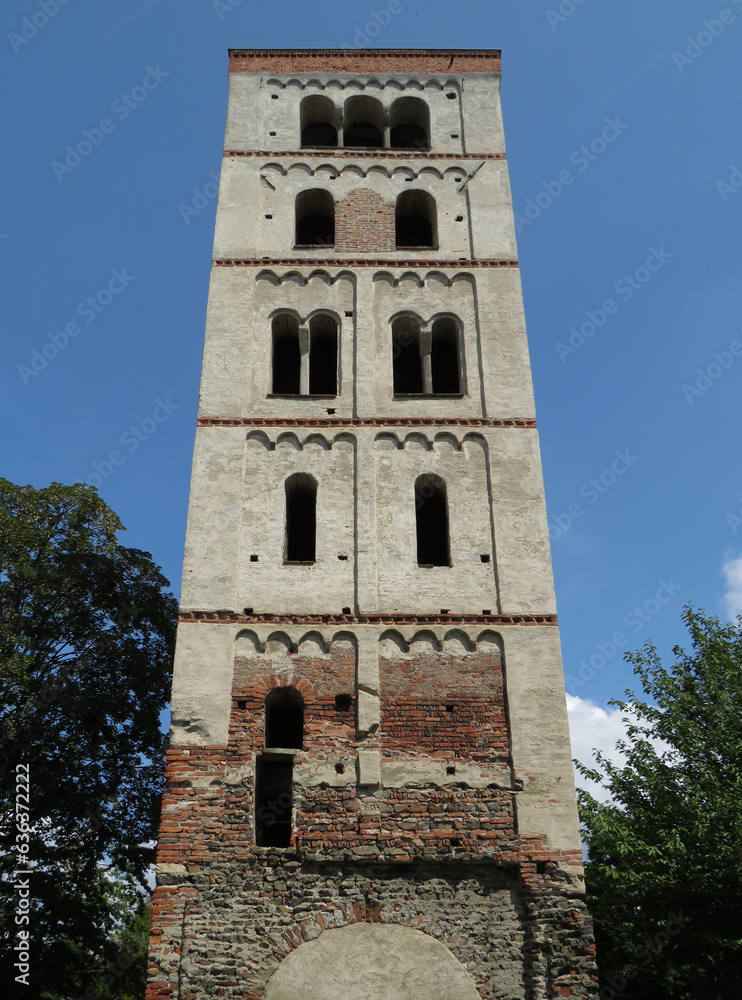 First Romanesque bell tower of the desappeared Abbey of Santo Stefano. (11th century).
Historic city of Ivrea. Italy. 