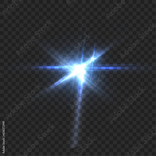 Abstract blue flash of light and laser beams with glitter. Isolated on transparent background. Vector for art and web design.