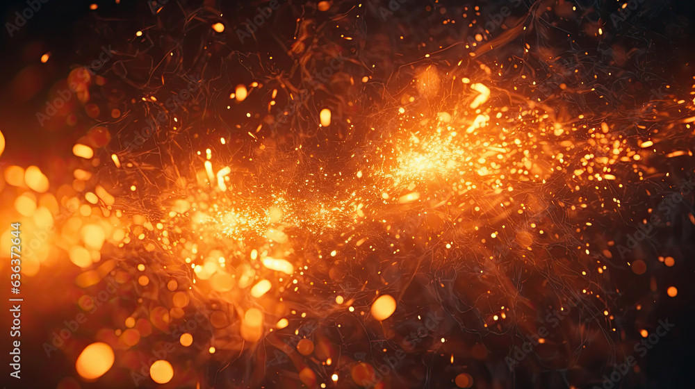 Naklejka premium Fire embers particles over black background. Fire sparks background. Abstract dark glitter fire particles lights.