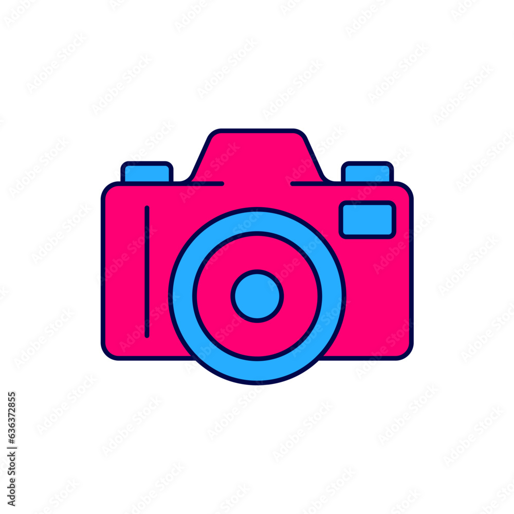 Filled outline Photo camera icon isolated on white background. Foto camera. Digital photography. Vector Filled outline Photo camera icon isolated on white background. Foto camera. Digital photography. Vector