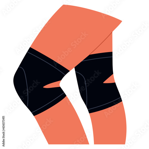 Female legs with protective knee pads. Safety equipment for dancing, fitness and sport. Protect the knee joint lifestyle. Vector illustration in cartoon style. Isolated white background.