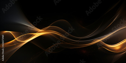 Abstract gold lines on a black background. Futuristic technology style. 