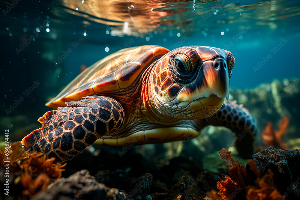 Fototapeta premium sea turtle underwater. turtle in water
