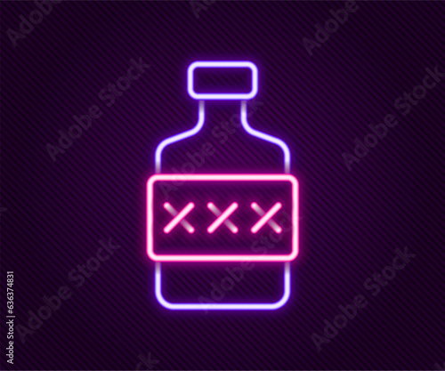 Glowing neon line Whiskey bottle icon isolated on black background. Colorful outline concept. Vector