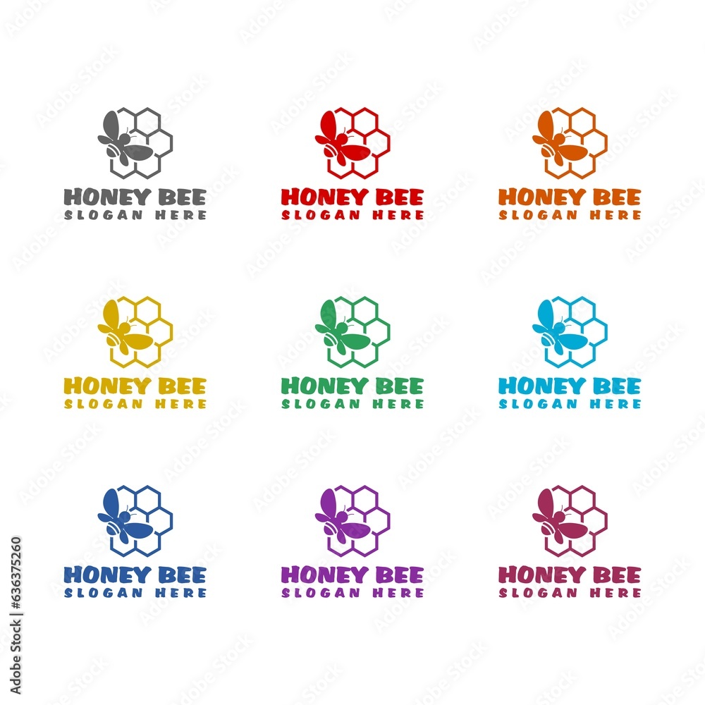 Honey bee logo template icon isolated on white background. Set icons colorful Honey bee logo template icon isolated on white background. Set icons colorful