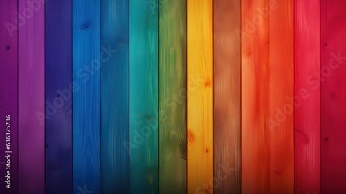 Background with wooden planks in rainbow colors created with Generative AI