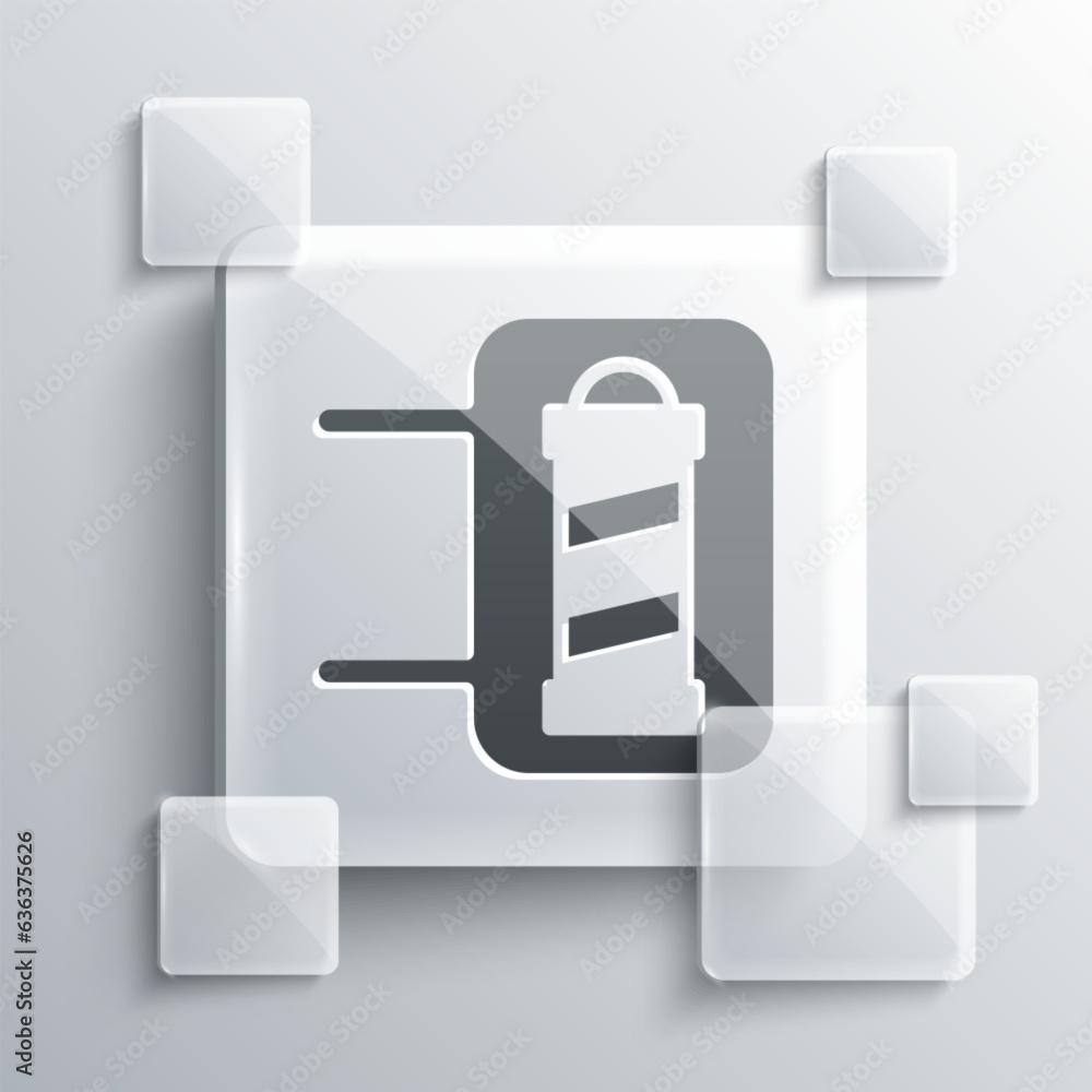 Grey Classic Barber shop pole icon isolated on grey background. Barbershop pole symbol. Square glass panels. Vector Grey Classic Barber shop pole icon isolated on grey background. Barbershop pole symbol. Square glass panels. Vector