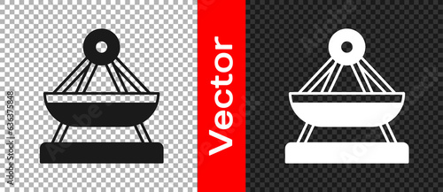 Black Boat swing icon isolated on transparent background. Childrens entertainment playground. Attraction riding ship, swinging boat. Amusement park. Vector