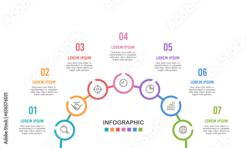 Infographic semicircle and 7 processes with icons to success. Vector illustration.