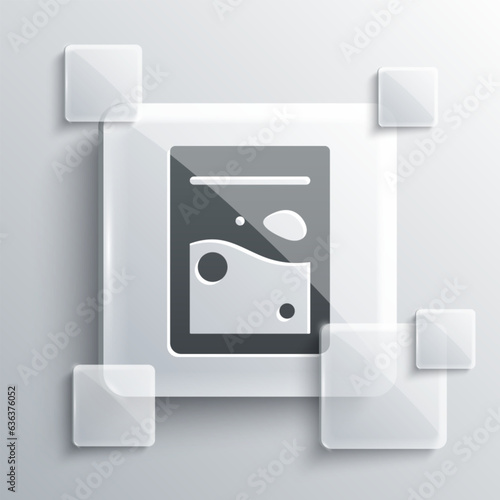 Grey Plastic bag of drug icon isolated on grey background. Health danger. Square glass panels. Vector