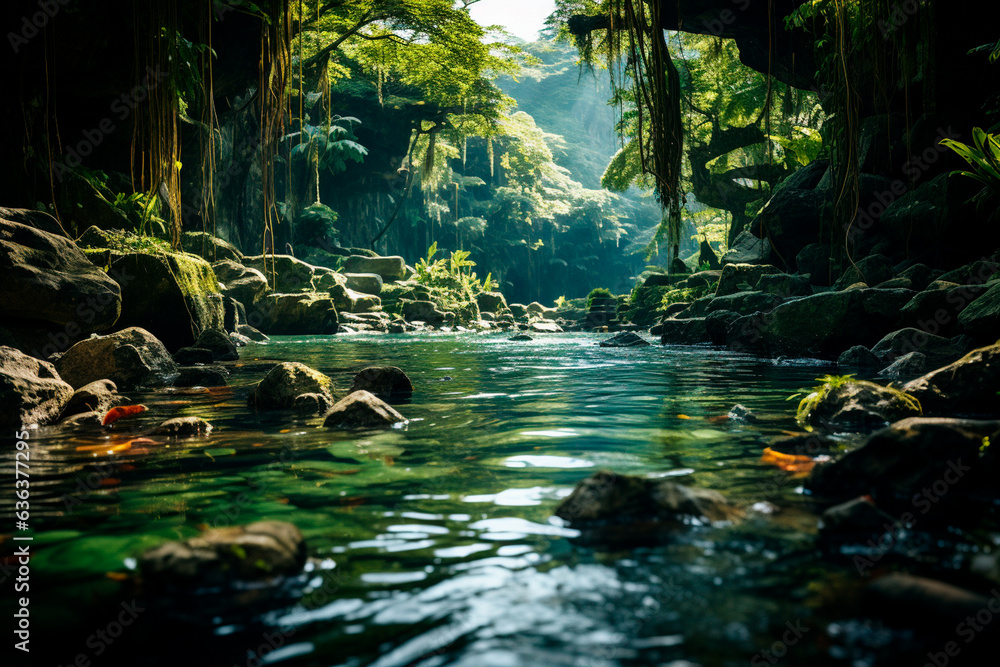 Fototapeta premium tropical waterfall in deep forest