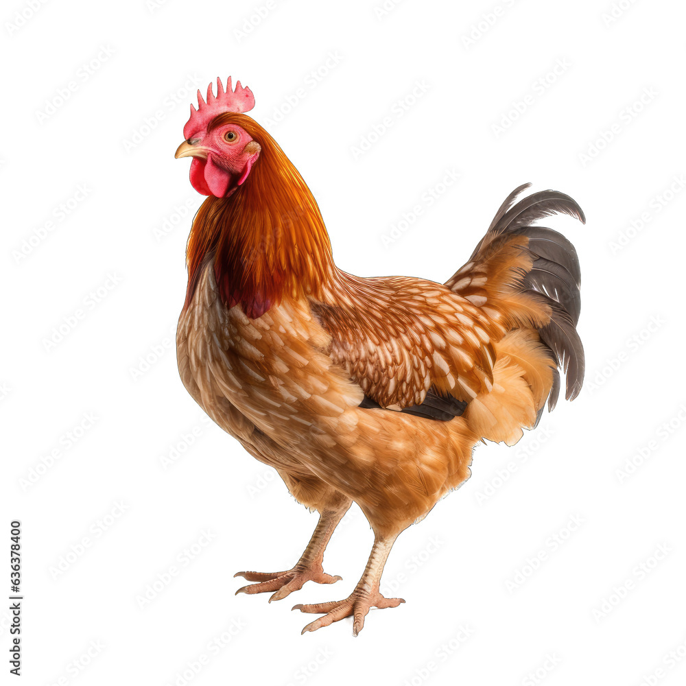 Brown hen isolated on transparent background. Chicken isolated