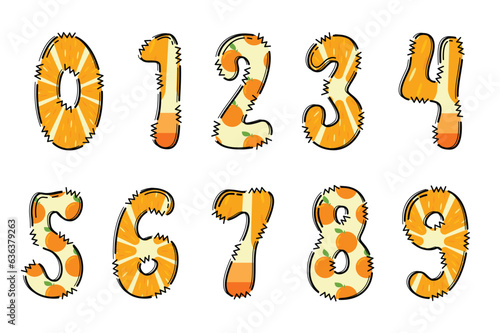 Handcrafted Orange Fruit number color creative art typographic design