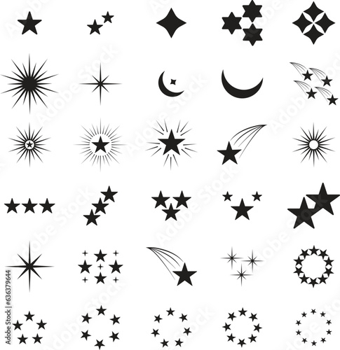 set of black silhouettes of stars