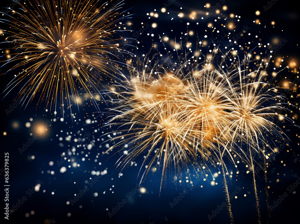 fireworks in the night sky. sparkling firework on a dark blue night sky with stars fireworks in the night sky. sparkling firework on a dark blue night sky with stars