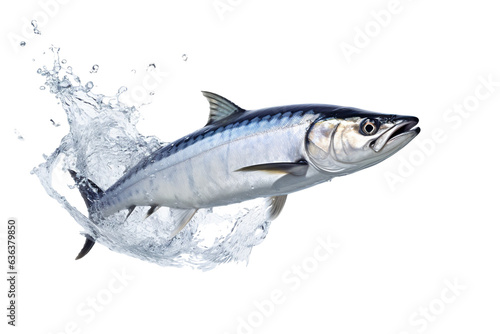fresh Mackerel fish jumping out of the water, white background isolated PNG