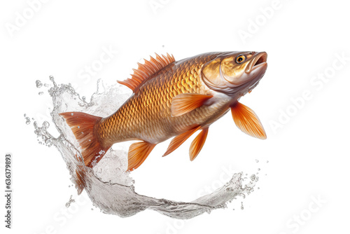 fresh Carp fish jumping out of the water, white background isolated PNG