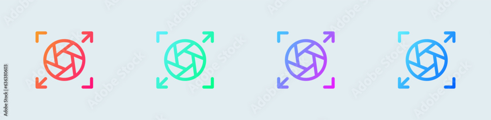 Wide lens line icon in gradient colors. Optical signs vector illustration. Wide lens line icon in gradient colors. Optical signs vector illustration.
