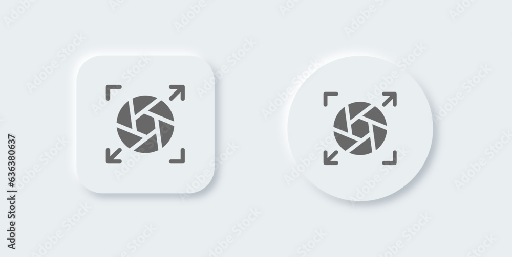 Wide lens solid icon in neomorphic design style. Optical signs vector illustration. Wide lens solid icon in neomorphic design style. Optical signs vector illustration.