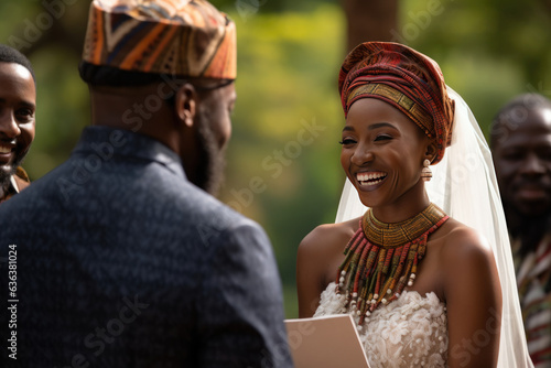 African American couple wedding day exchanging vows