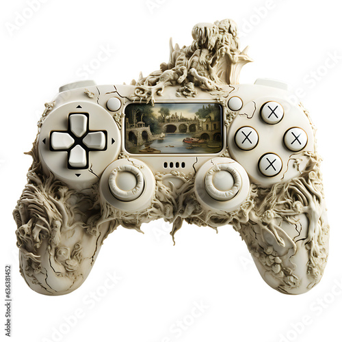 Ancient greek game controller, dualshock 4 covered by ancient texture. White or transparent background, png. Ai generated photo