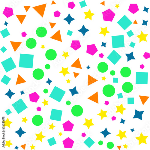 Color pattern, multicolored geometric shapes on white background, vector illustration