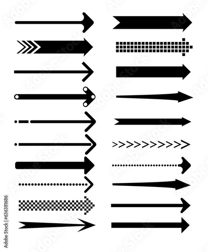 Set of vector thin long arrows pointing to the right. vector direction