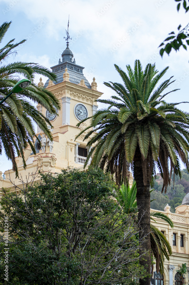 Malaga Town Hall (Ayuntamiento de Malaga) in a summer day in the morning in Malaga, Spain