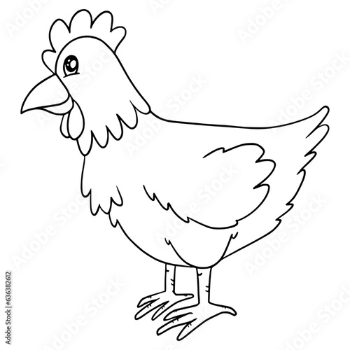 Cute Cartoon Style Chicken for Kids Coloring Book on iSolated White Background, Simple Style outline for Kids to coloring. 