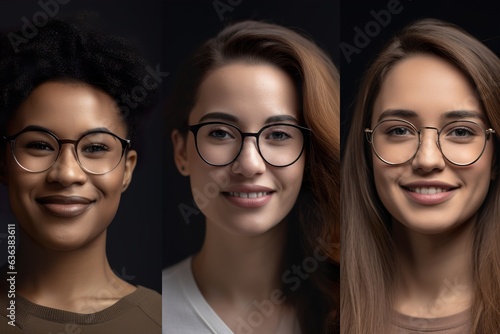 Portraits of young women of various nationalities on black background