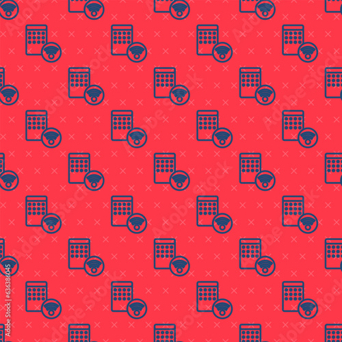 Blue line Air humidifier icon isolated seamless pattern on red background. Portable electric home appliance, home air purification and humidification. Vector